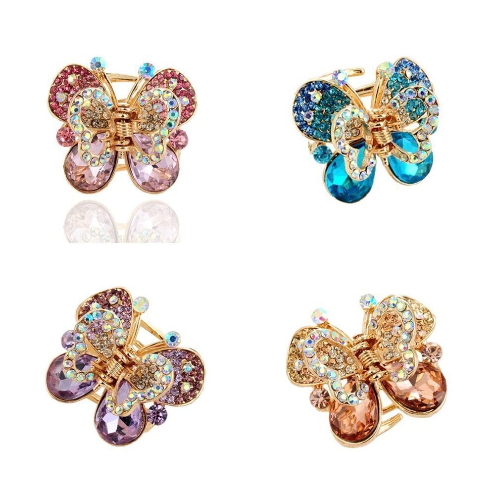 Fashion 4Pcs Rare Crystal Rhinestone Butterfly Bangs Clip Bow Hair Claw Gripper